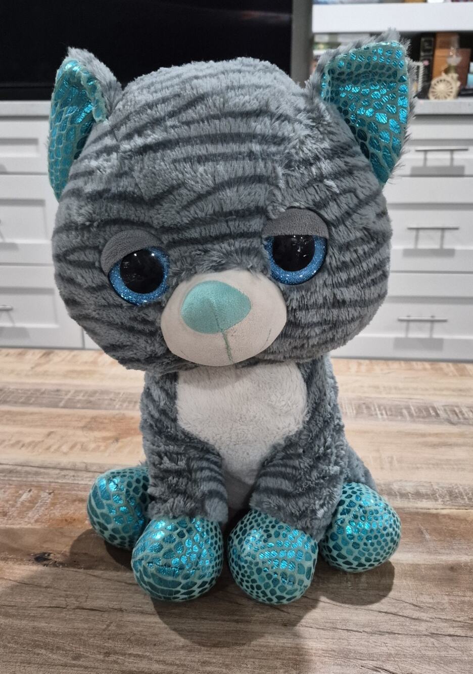 Kellytoy Russ Li'L Peepers 14" Gray Teal Tiger Stripe Kitty Plush Cat Stuffed...